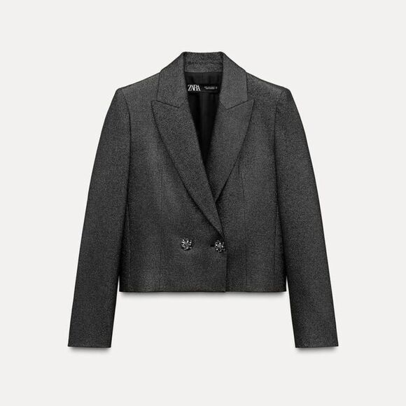 NWT Zara Grey Crop Blazer Short Shiny Size XS - Picture 7 of 12